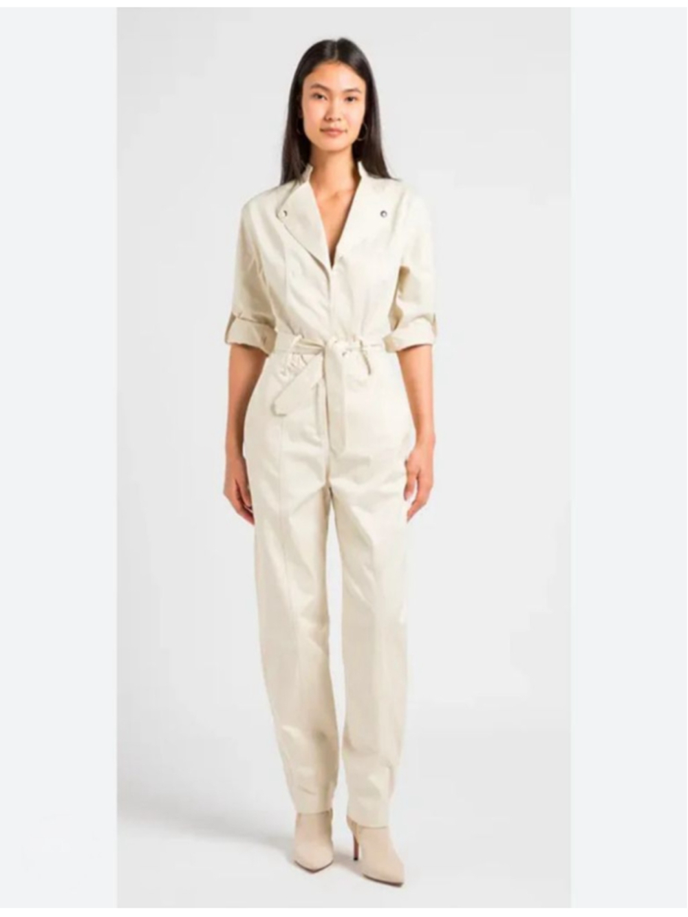 IRO NWT $575 Cream‎ Oriane Jumpsuit Short Sleeve Cotton Belted Size 36 4